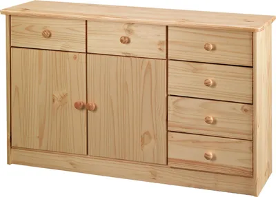 Produktbild von Möbilia Kommode | mit 2 Türen, 6 Schubladen | Kiefer-Holz | B 118 x T 35 x H 75 cm | 19020060 | natur lackiert | Serie KOMMODE