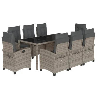Produktbild von vidaXL 9-tlg. Garten-Essgruppe mit Kissen Grau Poly Rattan