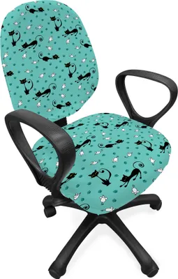 Produktbild von ABAKUHAUS Katze Bürostuhl Schonbezug, Mäuse-Tatze druckt Spaß-Karikatur, dekorative Schutzhülle aus Stretchgewebe, Seafoam Schwarz Weiß