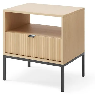 Produktbild von FURNLUX Nachttisch Avon Eiche Und Schwarz 54cm / Hauptfarbe: Beige / Abmessungen: 54 x 56 x 39 cm