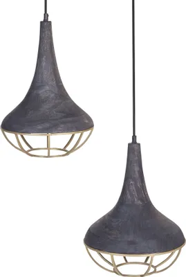 Obrázok produktu pre BELIANI Závesná lampa čierna mosadzná prírodné drevené tienidlo boho štýl ručne vyrobené bytové doplnky