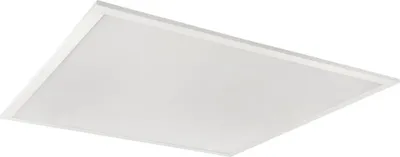 A white LED panel light is shown against a white background.