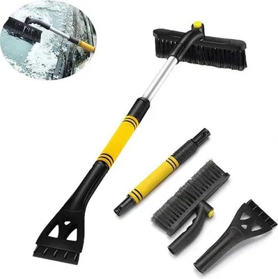 Image de Grattoir pour voiture avec balai, 90 cm, grattoir à glace amovible 2-en-1, brosse à neige télescopique avec grattoir à glace, poignée avec insert en caoutchouc (jaune)
