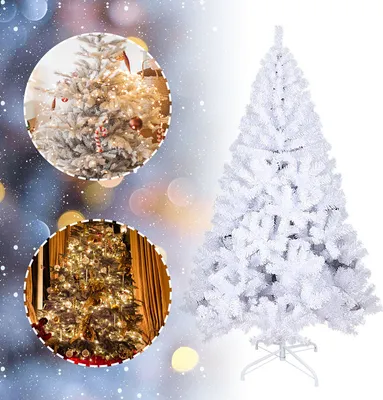 Image de Jiubiaz Arbre de Noël artificiel sapin artificiel y compris support d'arbre métal blanc 210cm