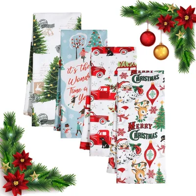 Produktbild von Jogoico Weihnachten Küchentücher 100% Baumwolle 4 Stück 40 x 70 cm - 4 Themen