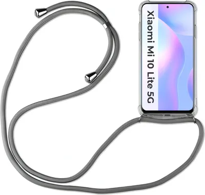 Produktbild von Xiaomi Hülle mit Band Schutzhülle Handykette Silikon Handy Tasche mit Schnur Neu Xiaomi Mi 10 Lite 5G Grau