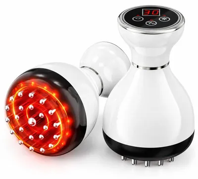Produktbild von Körpermassagegerät mit Wärme, Rotlicht, Vibration und Mikrostrom, elektrische Massagebürste, 30 Stufen, 23 Metallköpfe, USB