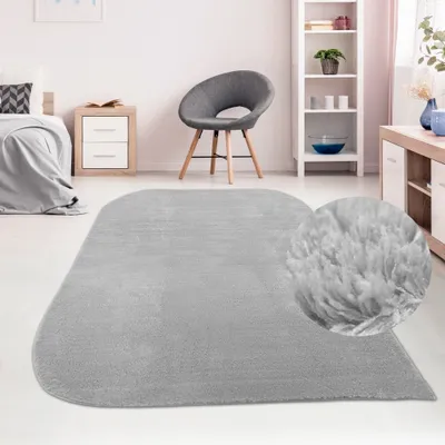 Produktbild von Designer Teppich mit abgerundete Ecken, waschbar, grau Größe - 140 x 200 cm