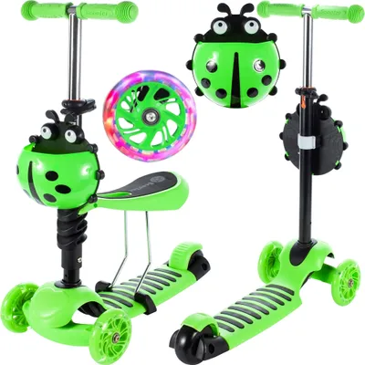 Obrázek produktu pro MalPlay Balance Scooter | Zelená | Koloběžka s LED osvětlením | s odnímatelným sedátkem | 75 cm | Výškově nastavitelná řídítka | pro dívky a chlapce od 3 let věku