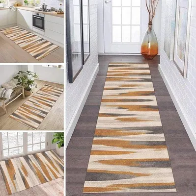 Produktbild von Famanu Teppichläufer Antirutsch - Waschbares Bodenbelag 60 x 200 cm - Braun und Dunkelgrau