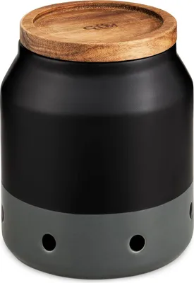 Produktbild von Schwarze Zwiebel- und Knoblauchschale aus Keramik mit Holzdeckel