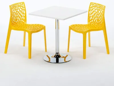 Produktbild von Weiß Quadratisch Tisch und 2 Stühle Farbiges Polypropylen-Innenmastenset Grand Soleil Gruvyer Cocktail - Gelb