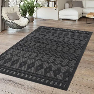 Produktbild von TT Home In-& Outdoor Teppich Wetterfest Balkon Küche Wohnzimmerteppich Boho Design 3D Design Skandi Modern Unifarben Größe 120 cm Rund