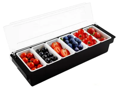 Produktbild von Zutatenbehälter aus Edelstahl mit 6 Einsätzen für Obst und Cocktailzutaten