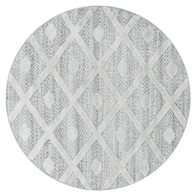 Produktbild von Teppich Wohnzimmer Hochflor Grau 200x200 Rund Geometrisches Design