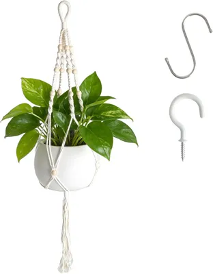 Produktbild von Pflanzenhänger handgewebt, Baumwolle, mit S-Haken und Deckenhaken, für Wohnzimmer