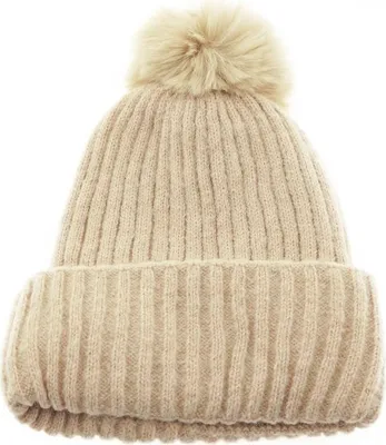 Produktbild von Bommelmütze mit Innenfutter Strickmütze zum Warmhalten im Herbst und Winter Beige