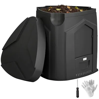 Productafbeelding van Compostbak - Tuincompostbak - 240 liter - Polypropyleen - 3 deksels - 66 ventilatieopeningen - 78 x 75 x 78 cm - Zwart