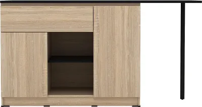 Produktbild von Kücheninsel mit 2 Türen, 1 Schubladen & 2 Regalfächern - Holzfarben & Schwarz - TUNORI