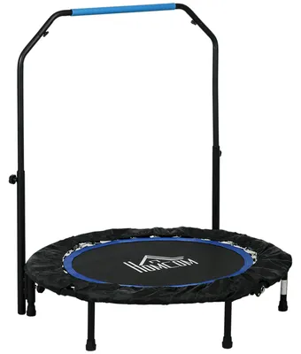 Zdjęcie produktu dla Trampolina fitness, składana, z regulowanym uchwytem, Ø102x123H cm, do 150 kg, Czarna/Niebieska
