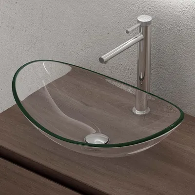 Immagine prodotto di doporro Lavabo da Appoggio in Vetro Temperato Lavandino Bagno Ovale 53,5 x 35,5 x 16 cm Trasparente Lavello per Cucina WC Ospiti Design Moderno Minerva08