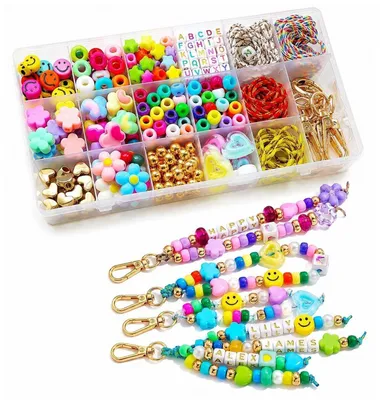 Image de Kit de fabrication de porte-clés "faites-le vous-même", comprenant 492 pièces avec des perles et des lettres