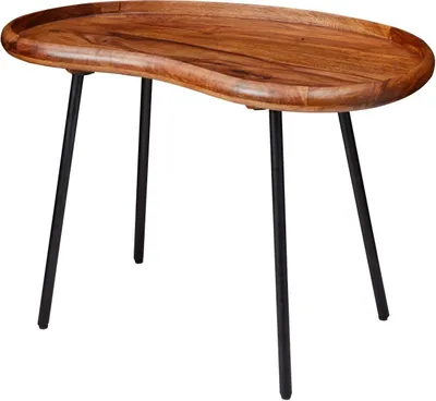 Produktbild von Couchtisch WL5.669 71x51x40 cm Sheesham massiv Sofatisch Nierenform  mit Metallbeinen, Wohnzimmertisch Massivholz, Kleiner Nierentisch Echtholz, Stubentisch Holz, Beistelltisch Modern