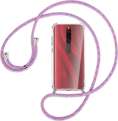 Produktbild von Handykette Backcover-Schutzhülle mit Band (Metall silberfarben) für Xiaomi Redmi 8 - lila/rosa/blau