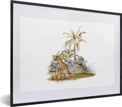Produktbild von MuchoWow® MuchoWow® Gerahmtes Poster Tiger - Baum - Weiß 40x30 cm - Poster mit zchwarzem Bilderrahmen - Bilderrahmen - Poster im Rahmen