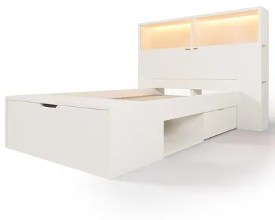 Immagine prodotto di Letto singolo bianco - 94 x 243 cm - Con cassetti contenitori e illuminazione LED