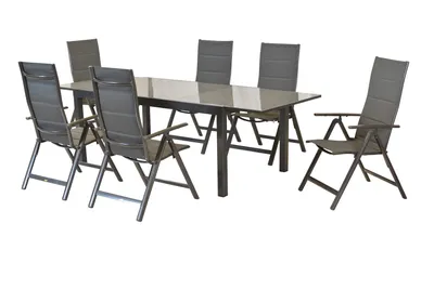 Produktbild von Merxx Gartenmöbel Set 7tlg., 6 Klappsessel, Semi Ausziehtisch 200 (300) x 100 cm - Aluminium/Textil
