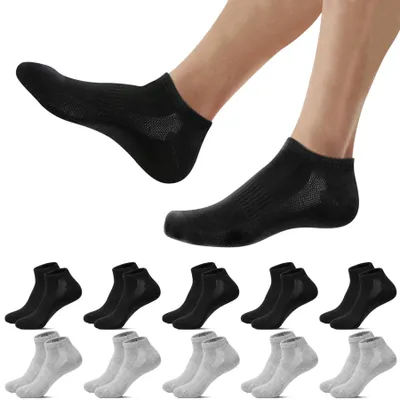 Productafbeelding van Falechay 10 paar sneakersokken voor dames, maat 35-38, enkelsokken voor heren, zwart en grijs