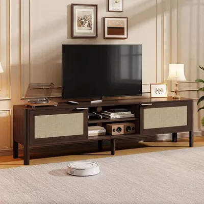 Imagen del producto de Mueble bajo para televisión de 147 cm, de madera, color marrón, con espacio de almacenamiento