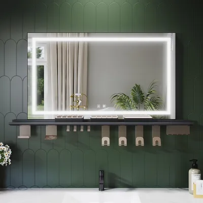 Obrázok produktu pre Kúpeľňové zrkadlo SONNI 100 x 60 cm, trojfarebné, stmievateľné, RA90, proti zahmlievaniu, s multifunkčnou poličkou
