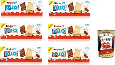 Produktbild von 6x Ferrero Special Kinder Duo Keks mit Milch und weißer Schokolade überzogen 150 g + Italian gourmet polpa 400g