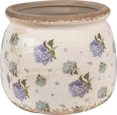 Image de Clayre & Eef Pot de fleurs Ø 16x13 cm Beige Bleu Céramique Fleurs
