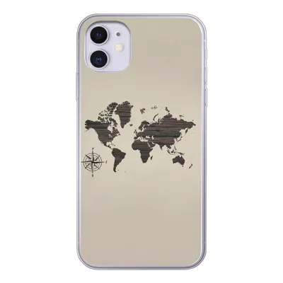 Produktbild von MuchoWow® Handyhülle Schutzhülle Hülle für iPhone 11 Weltkarte - Holz - Braun Silikon Softcase Handy Hülle - Handytasche
