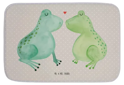 Produktbild von Mr. & Mrs. Panda Badematte Frosch Liebe - Grau Pastell - Geschenk, duschmatte, Freundin, Badezimmerteppich, Badvorleger, Frösche, Badezimmer Matte, Badteppich, Verlobung