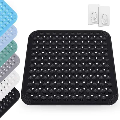 Image de Tapis de douche 48 x 48 cm en PVC, avec ventouses, antidérapant, lavable en machine, couleur noire