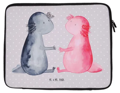 Produktbild von Mr. & Mrs. Panda Notebook Tasche Axolotl Liebe 33 x 42 cm - Grau Pastell - Geschenk, Laptophülle, Paar, Valentinstag, Hülle Laptop, Laptoptasche