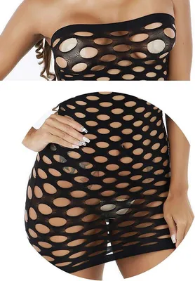 Immagine prodotto di Jumada's – Seducente camicia da notte con spalle scoperte e grandi fori elastici – Nero sexy – Taglia unica – Abito sofisticato in rete a maglia – Spandex