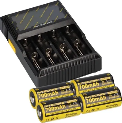 Immagine prodotto di Set caricatore Nitecore D4 + 4x batteria Nitecore 18350 Li-Ion