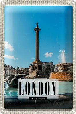 Produktbild von Blechschild Reise 20x30cm London UK Brunnen Trafalgar Square