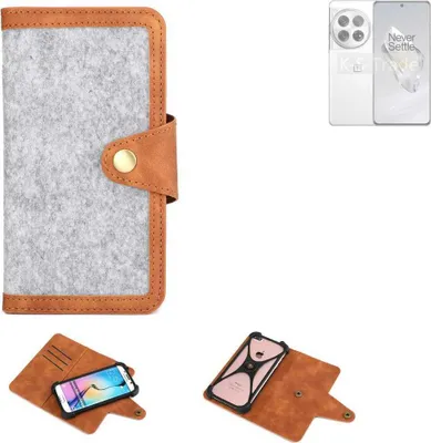 Produktbild von K-S-Trade Handyhülle kompatibel mit OnePlus 12 Schutzhülle Filz-Hülle Kunst-Leder hellgrau braun (1x)