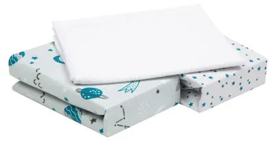 Image de Ensemble de draps pour lit de bébé, 3 pièces - 90x55 cm - 2 draps-housse + 1 protection imperméable pour matelas