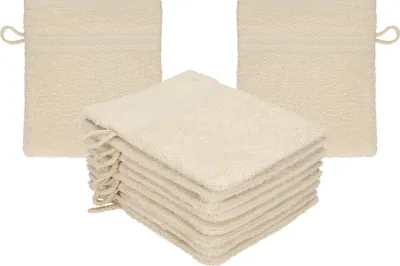 Produktbild von Betz 10 Stück Waschhandschuhe 16x21 cm PREMIUM 100% Baumwolle Farbe: sand