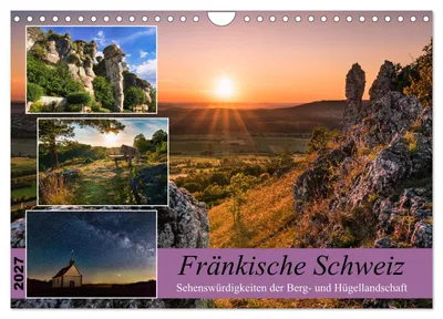 Obrázok produktu pre Frankovské Švajčiarsko – Zaujímavosti horskej a kopcovitej krajiny (nástenný kalendár 2027, formát DIN A4 na šírku), mesačný kalendár CALVENDO