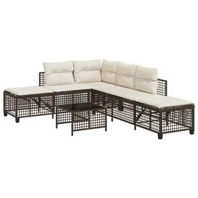Produktbild von ZMH 3-tlg. Garten-Ecksofa-Set mit Kissen Braun Poly Rattan