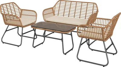 Produktbild von home24 Loungeset - 4-teilig - Polyrattan / Polyester - Braun / Beige