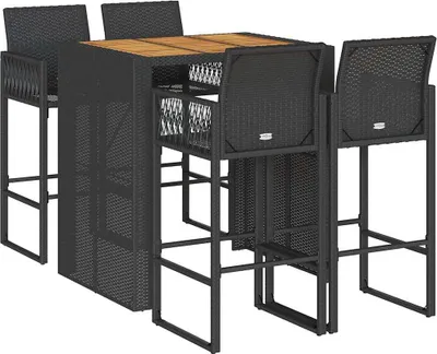 Produktbild von vidaXL 5-tlg. Gartenbar-Set ohne Kissen Schwarz Poly Rattan Akazie